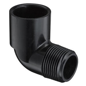 1/2" Black Sch 40 PVC 90 Street Elbow - Mipt x Soc 410-005B