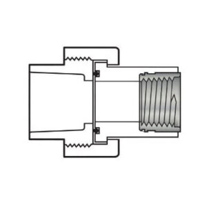 1" Sch 40 PVC Transition Union - Soc x Fipt w/ Brass Thread & Buna-N O-ring Seal 459-010BR